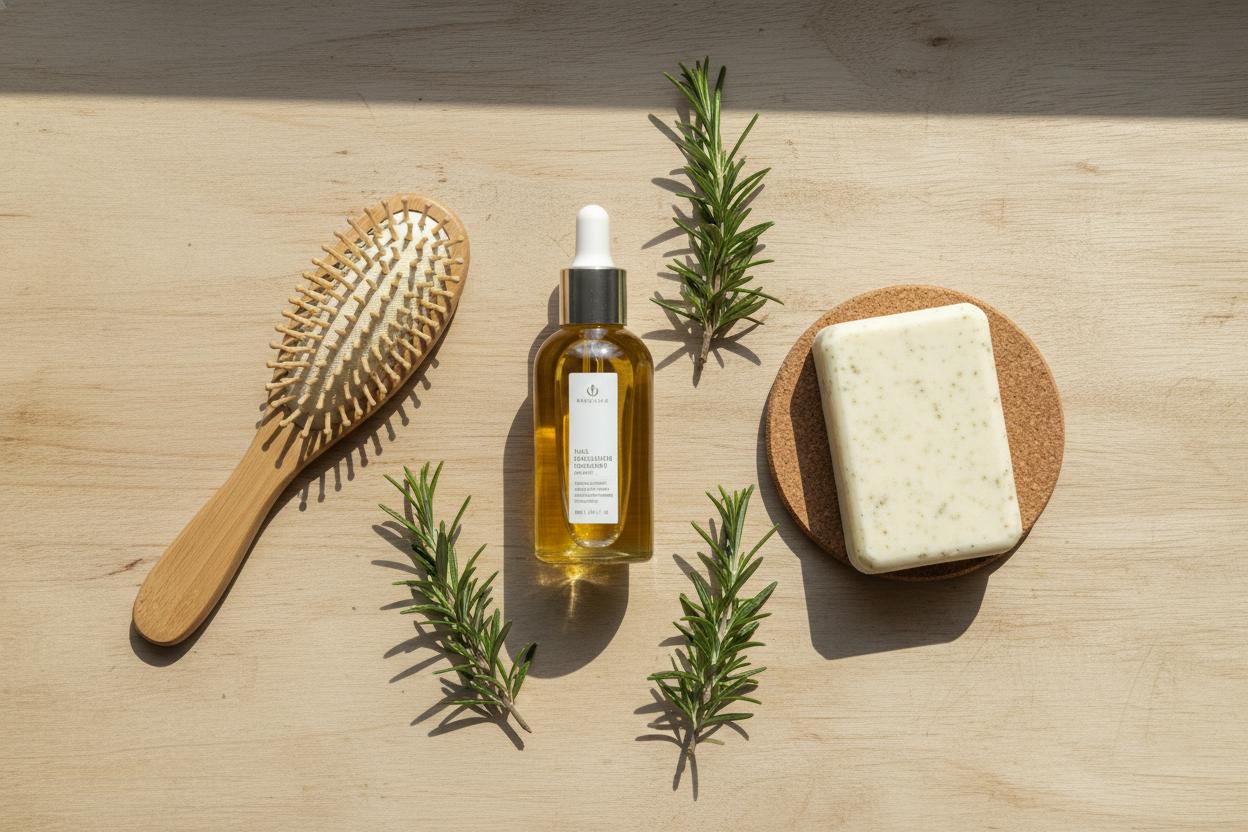 Vegan haircare products with rosemary